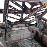 Underside of the raised DRT RZR adventure rack showing its mounting and lift support.