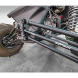 DRT billet barrel radius rods installed on a Can-Am Maverick X3, showing rear suspension attachment points.