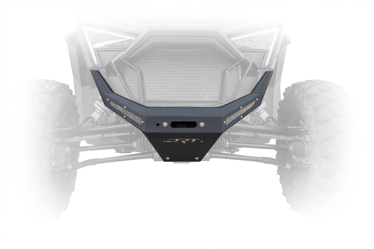 Front view of DRT winch bumper installed on Polaris RZR Pro XP