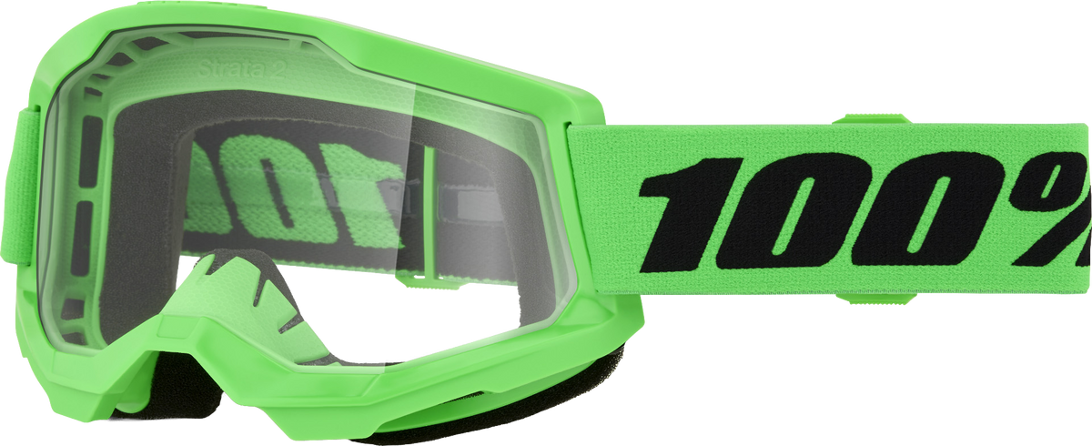 100% Strata 2 Goggles - Neon Green Clear Lens