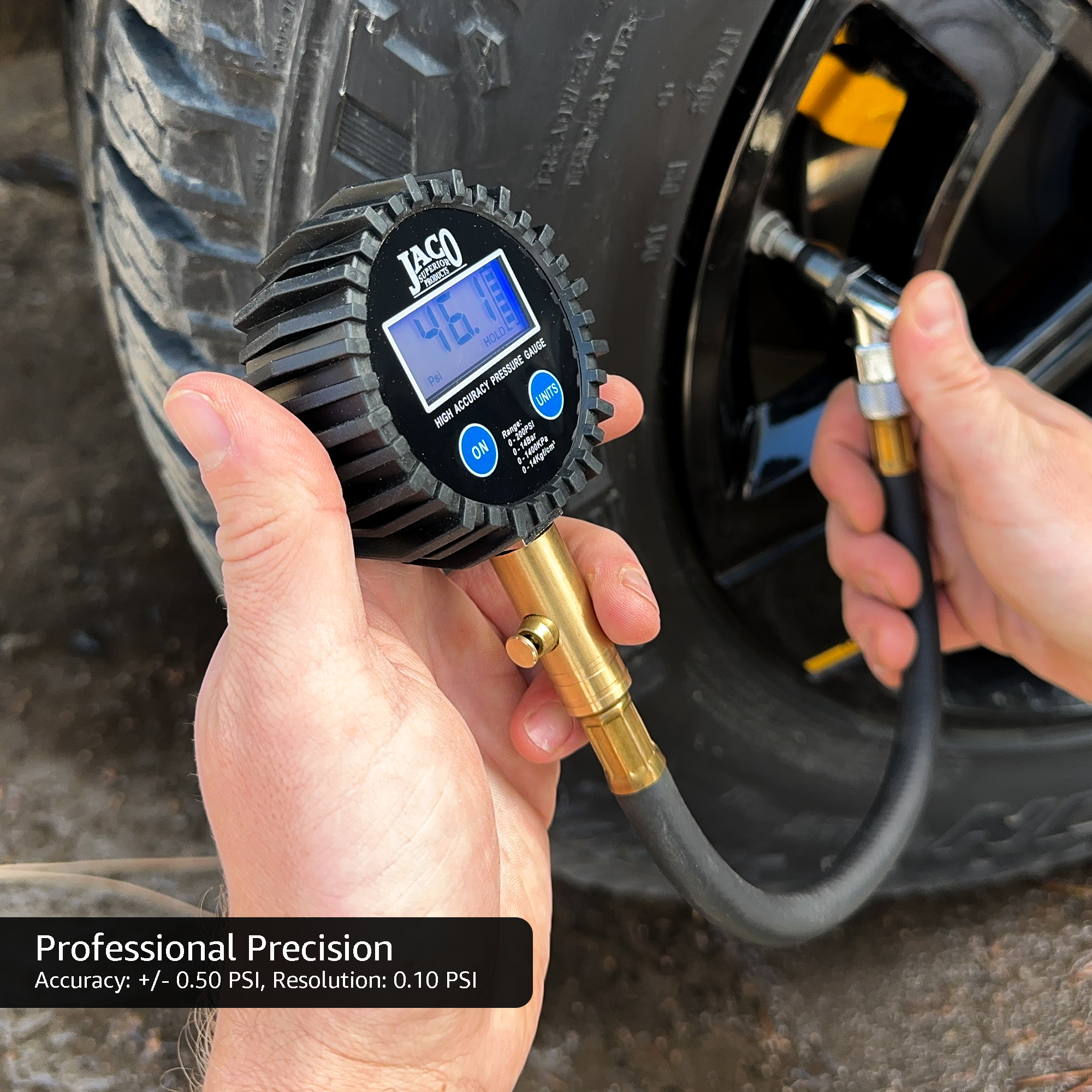 Photo of ElitePro™ Digital Tire Pressure Gauge - Professional Accuracy - 100 PSI by JACO - Premium Tire Pressure Gauge for UTVs / Side by Sides