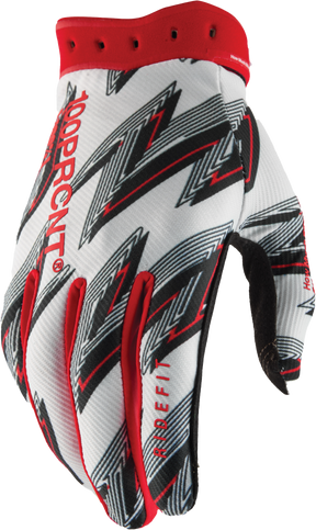 100% Ridefit Riding Gloves - White/Red, XL