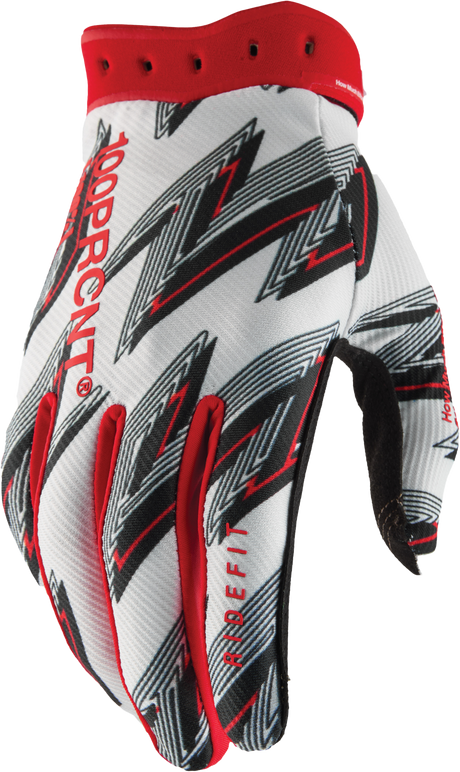 100% Ridefit Riding Gloves - White/Red, 2XL