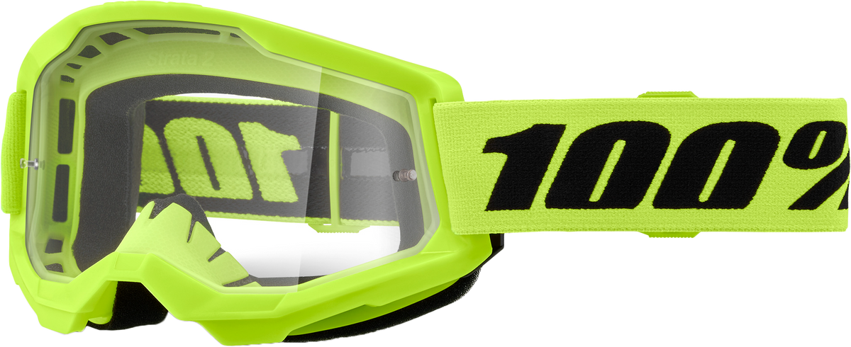 100% Strata 2 Junior Goggles - Neon Yellow Clear Lens