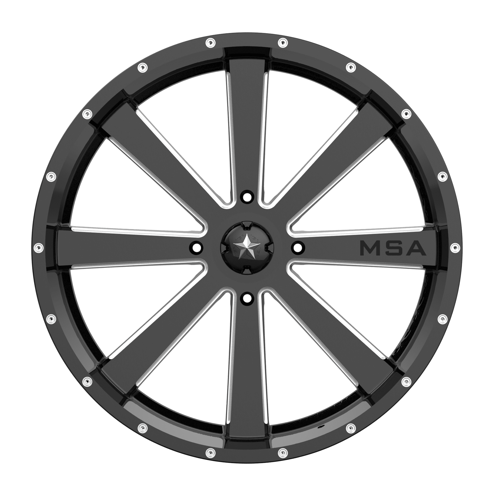 Photo of MSA M34 Flash - Gloss Black Milled by MSA Offroad Wheels - Premium for UTVs / Side by Sides