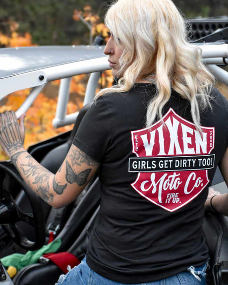 Photo of Fire it Up Ladies V Neck Tee by OFF-ROAD VIXENS CLOTHING CO. - Premium Ladies Tees for UTVs / Side by Sides