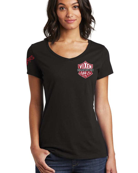 Photo of Fire it Up Ladies V Neck Tee by OFF-ROAD VIXENS CLOTHING CO. - Premium Ladies Tees for UTVs / Side by Sides