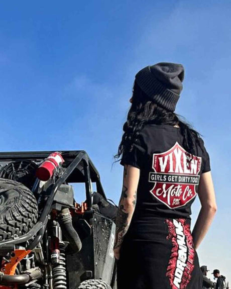 Photo of Fire it Up Ladies V Neck Tee by OFF-ROAD VIXENS CLOTHING CO. - Premium Ladies Tees for UTVs / Side by Sides