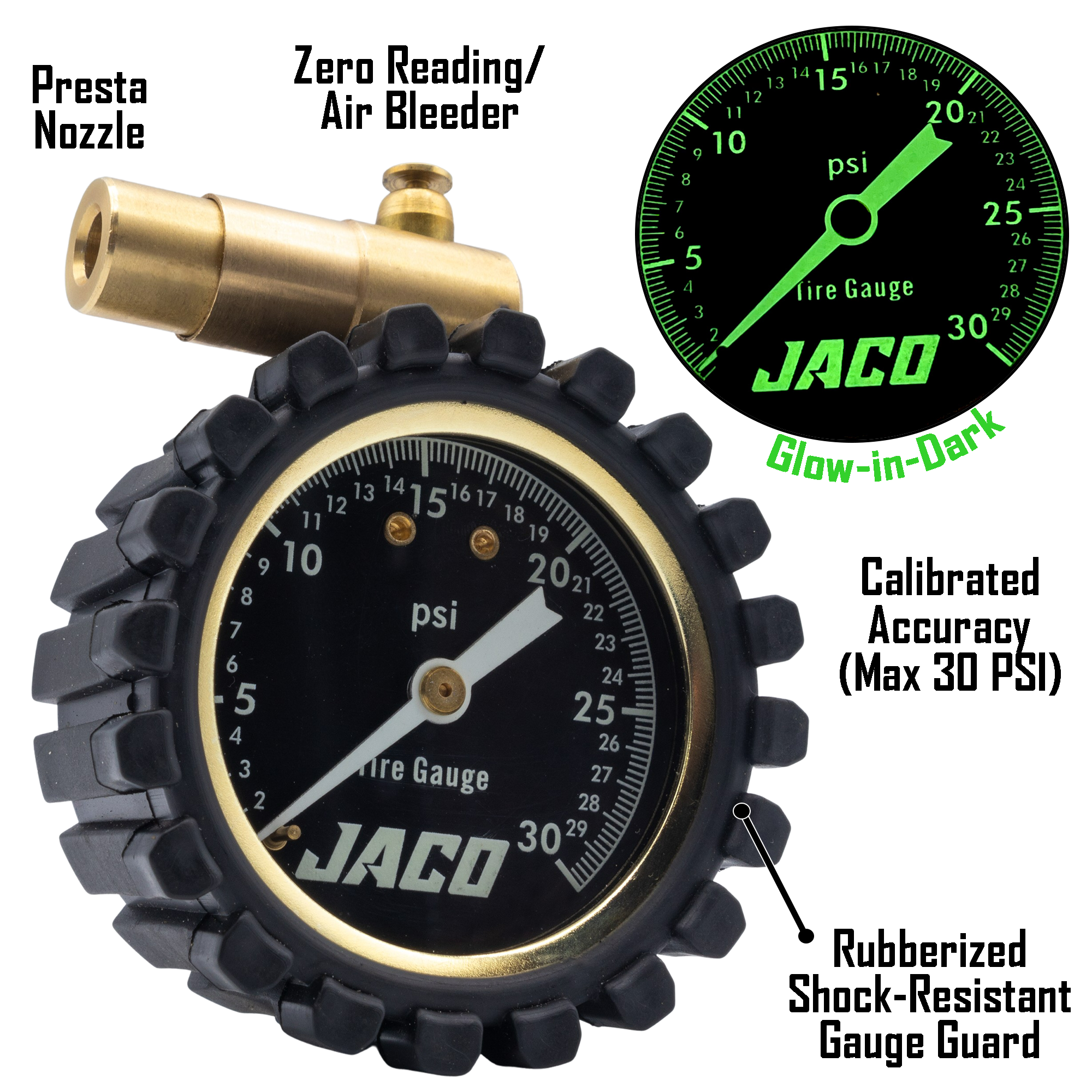 Photo of FTX-30 Low Pressure Presta Tire Gauge for Bikes (Max 30 PSI) | Fat Tire Bike Series by JACO - Premium Tire Accessories for UTVs / Side by Sides