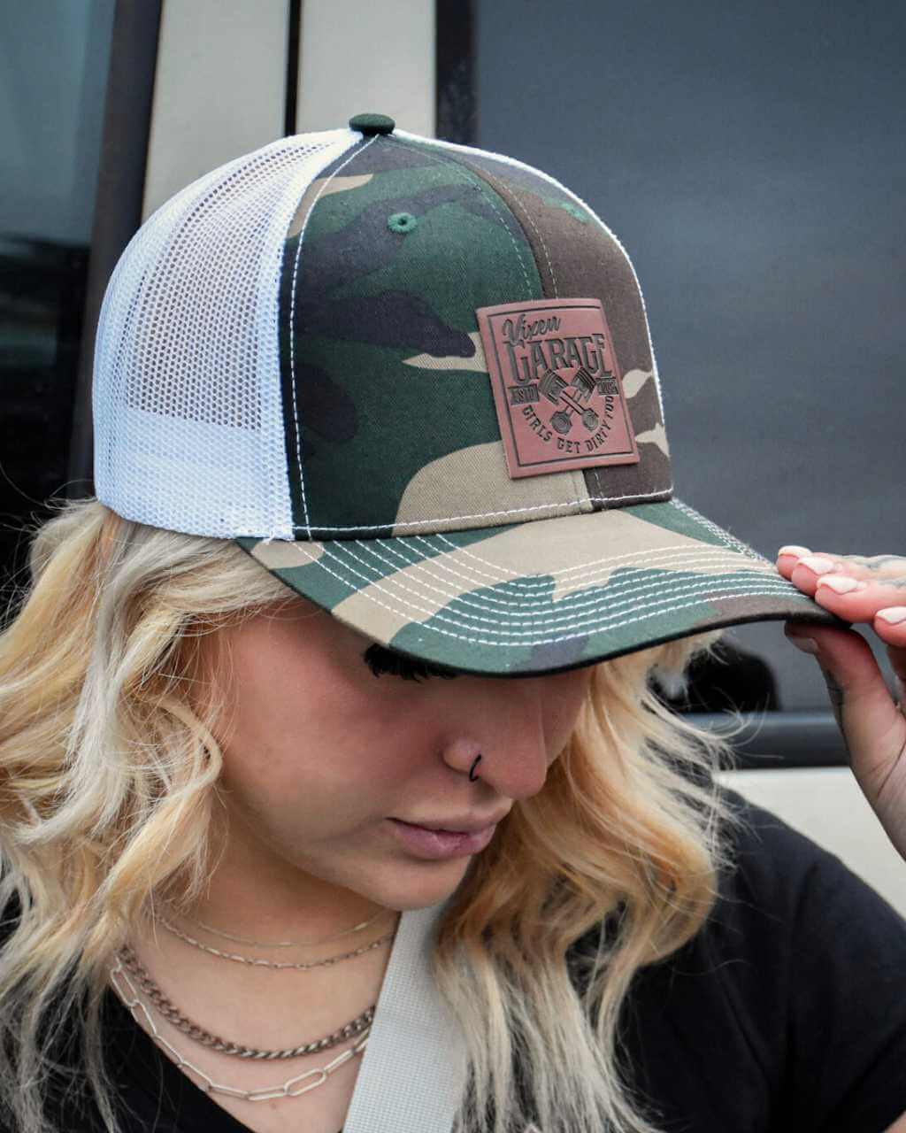 Photo of Garage Girls Camo Trucker Hat by OFF-ROAD VIXENS CLOTHING CO. - Premium Apparel & Accessories for UTVs / Side by Sides