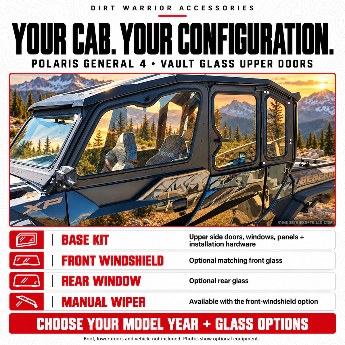 General 4 Vault upper-door base kit and optional windshield, rear window and wiper