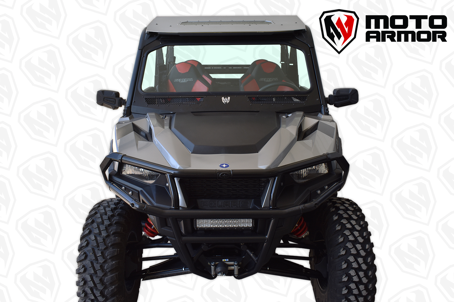 Photo of Vented Full Glass Windshield for Polaris General Black by Moto Armor - Premium for UTVs / Side by Sides