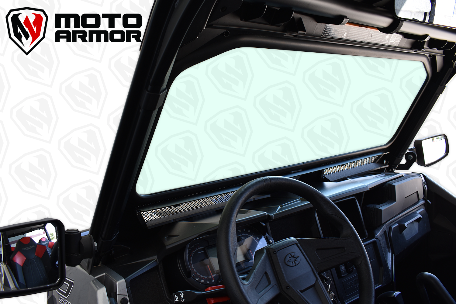 Photo of Vented Full Glass Windshield for Polaris General Black by Moto Armor - Premium for UTVs / Side by Sides