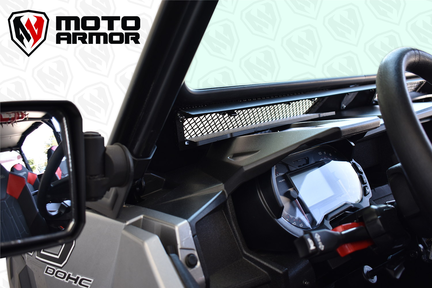 Photo of Vented Full Glass Windshield for Polaris General Black by Moto Armor - Premium for UTVs / Side by Sides