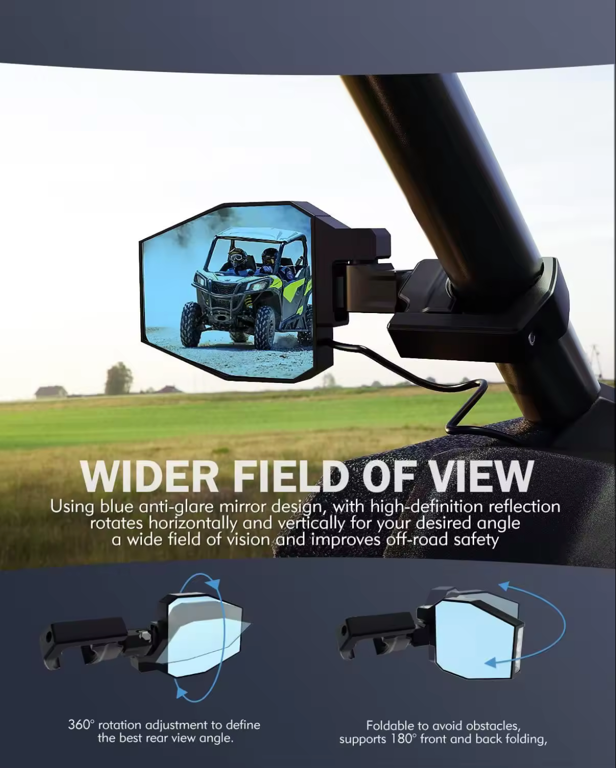 Photo of Off Road Side Mirror With Sidewinder LED Pod Lights by GGLighting - Premium for UTVs / Side by Sides