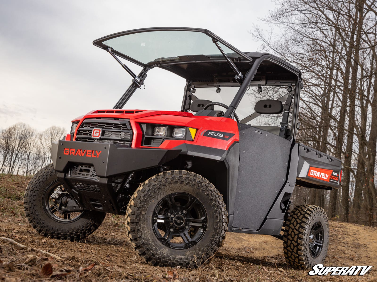 Photo of SuperATV Gravely Atlas JSV MaxDrive Power Flip Glass Windshield by SuperATV - Premium Windshields for UTVs / Side by Sides