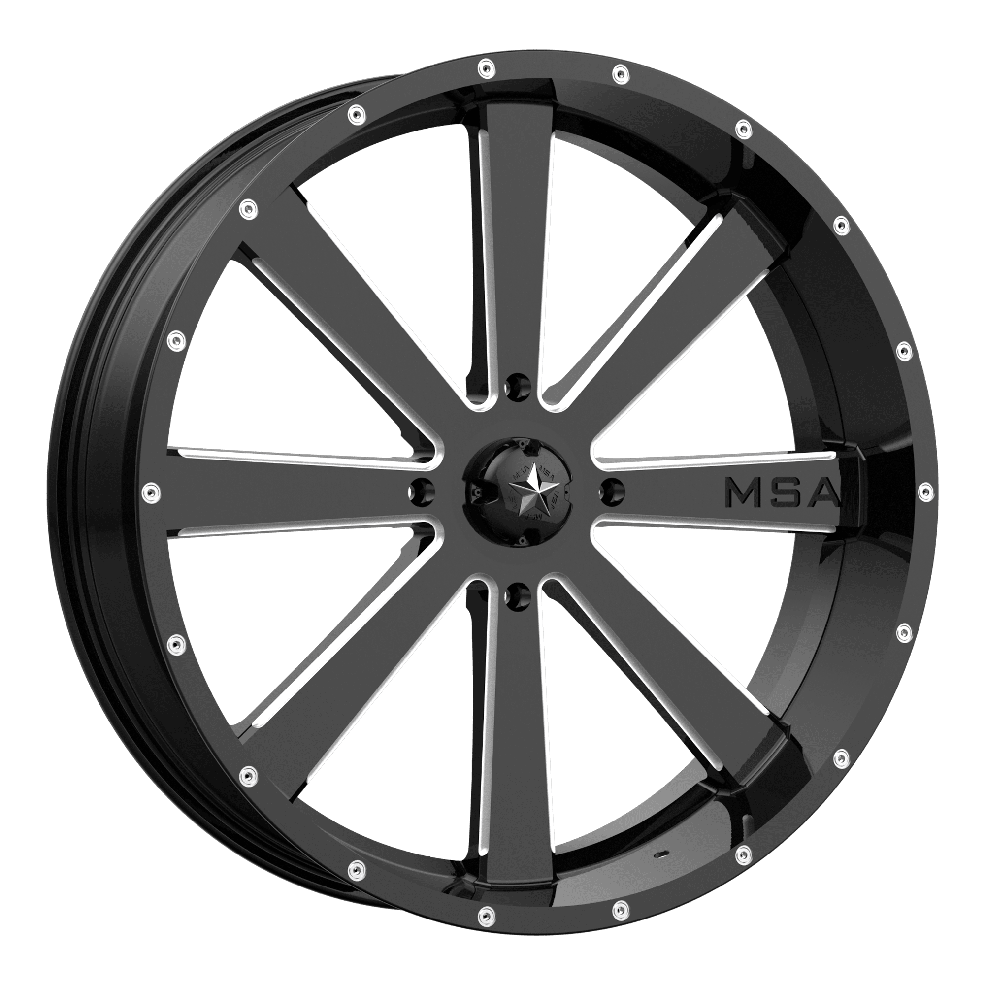 Photo of MSA M34 Flash - Gloss Black Milled by MSA Offroad Wheels - Premium for UTVs / Side by Sides