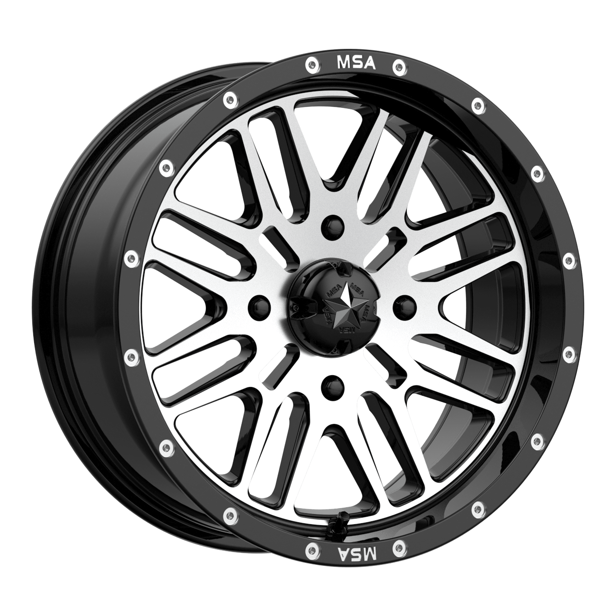 Photo of MSA M38 Brute - Gloss Black Machined by MSA Offroad Wheels - Premium for UTVs / Side by Sides