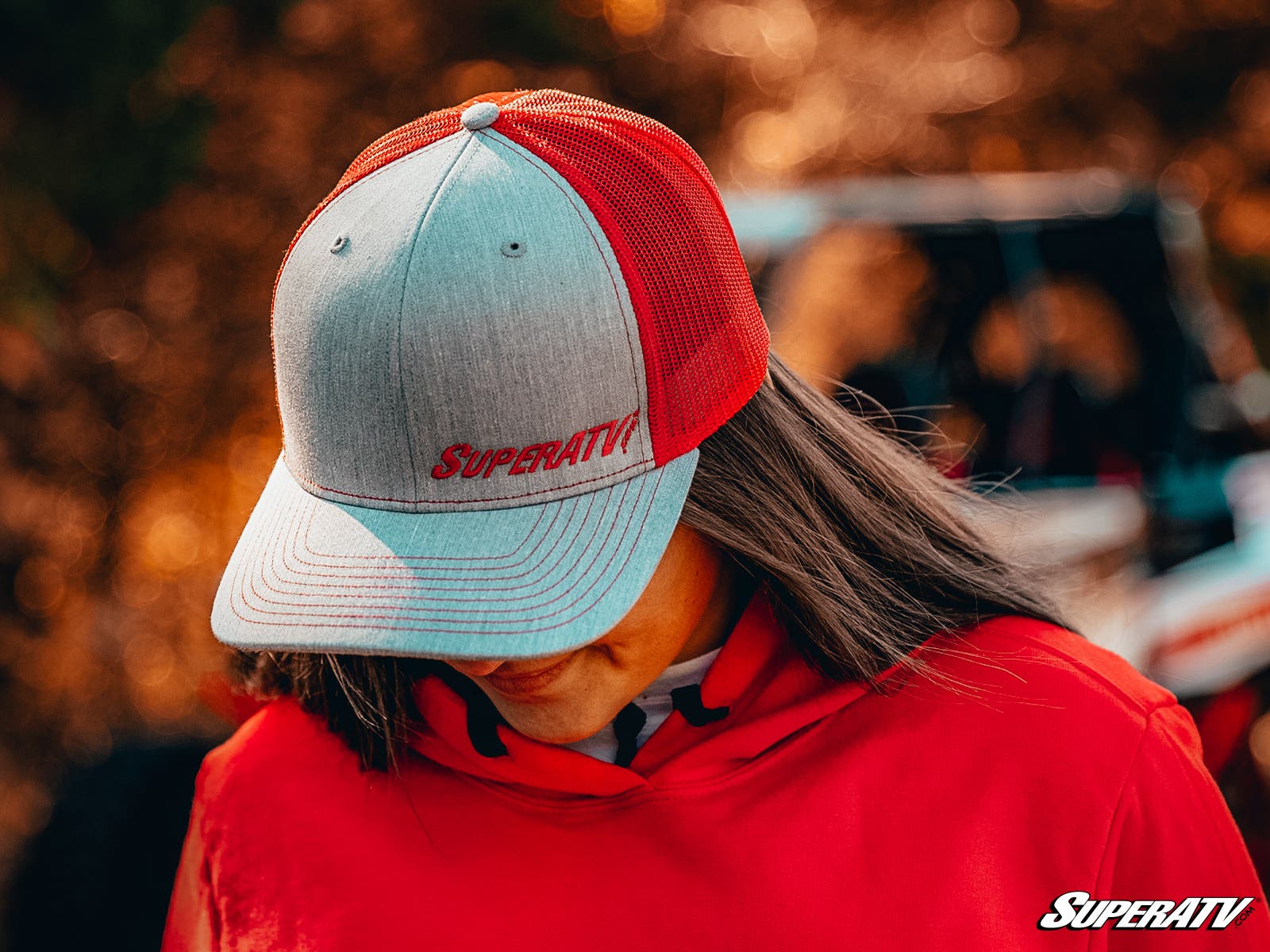 Photo of SuperATV Gray and Red SuperATV Trucker Hat by SuperATV - Premium Apparel & Accessories for UTVs / Side by Sides