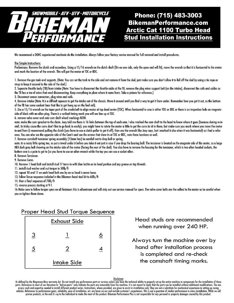 Photo of Bikeman Performance Heavy Duty Head Stud Kit / 1100 Turbo ('12-16) by Bikeman Performance - Premium for UTVs / Side by Sides