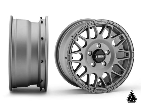 Sticky XT Warrior Tires 32x10x15 on 15x7 Assault Industries Hellfire Matte Titanium Wheels 4/136 Pattern