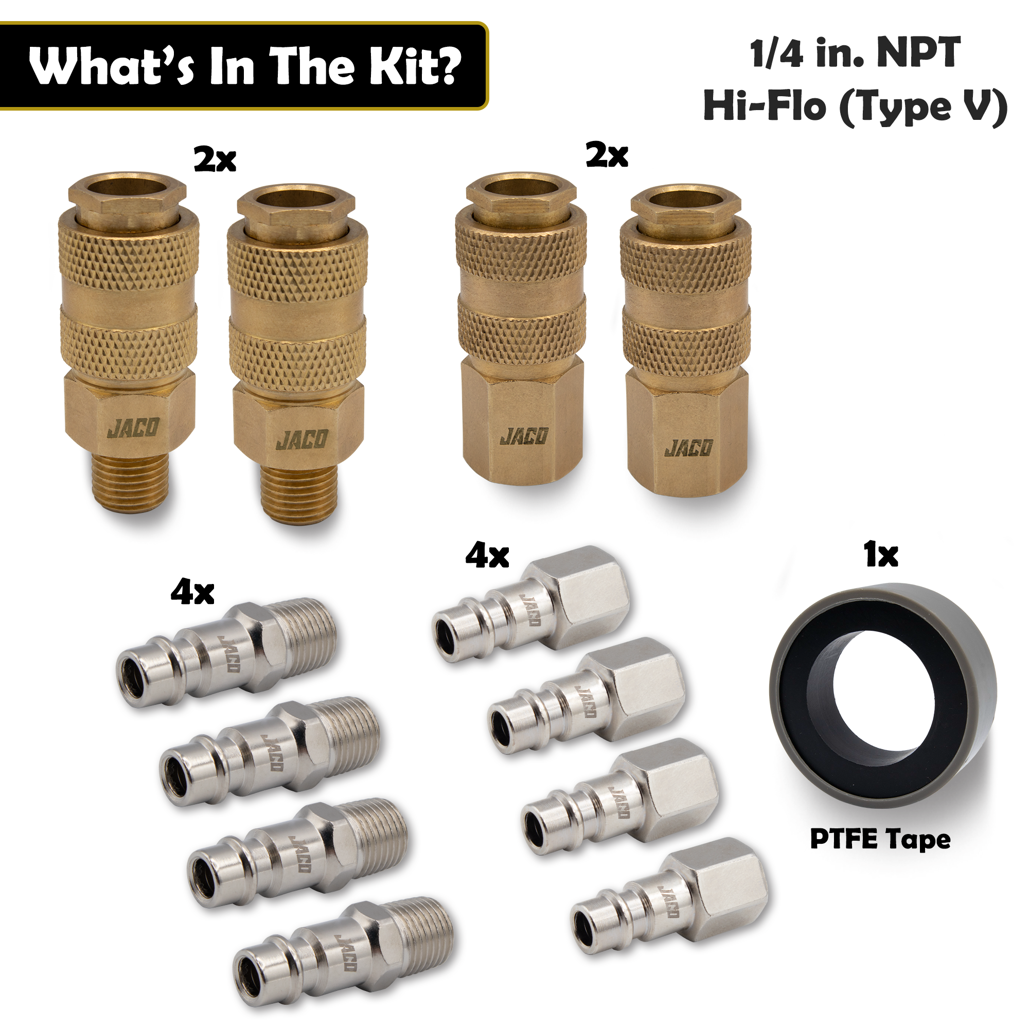 Photo of Hi-Flo Quick Connect Air Fittings | Plug & Coupler Kit - 1/4" NPT (Set of 12) by JACO - Premium Tire Accessories for UTVs / Side by Sides