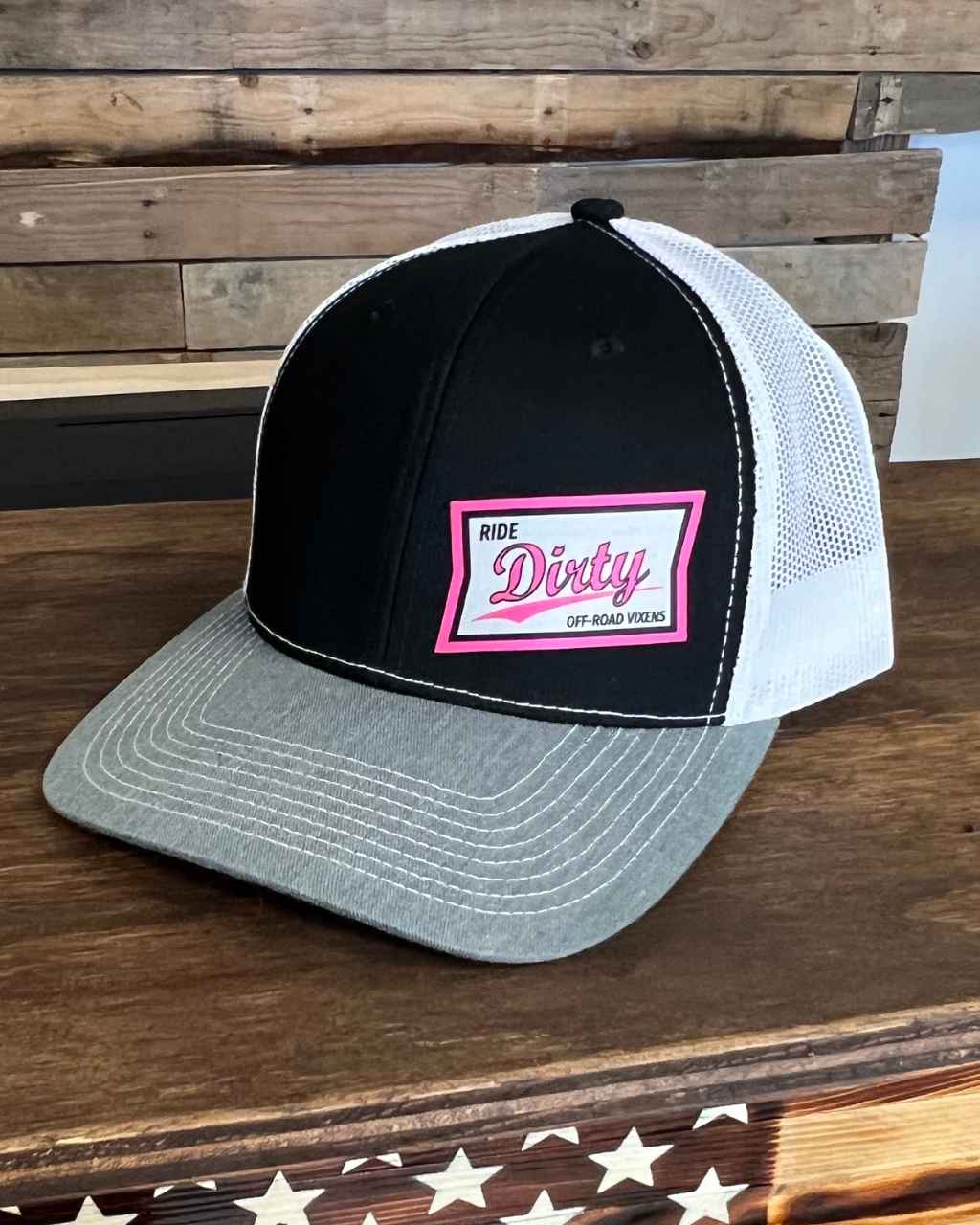Photo of High Life Trucker Hat - Tri Black/White/Gray by OFF-ROAD VIXENS CLOTHING CO. - Premium Apparel & Accessories for UTVs / Side by Sides