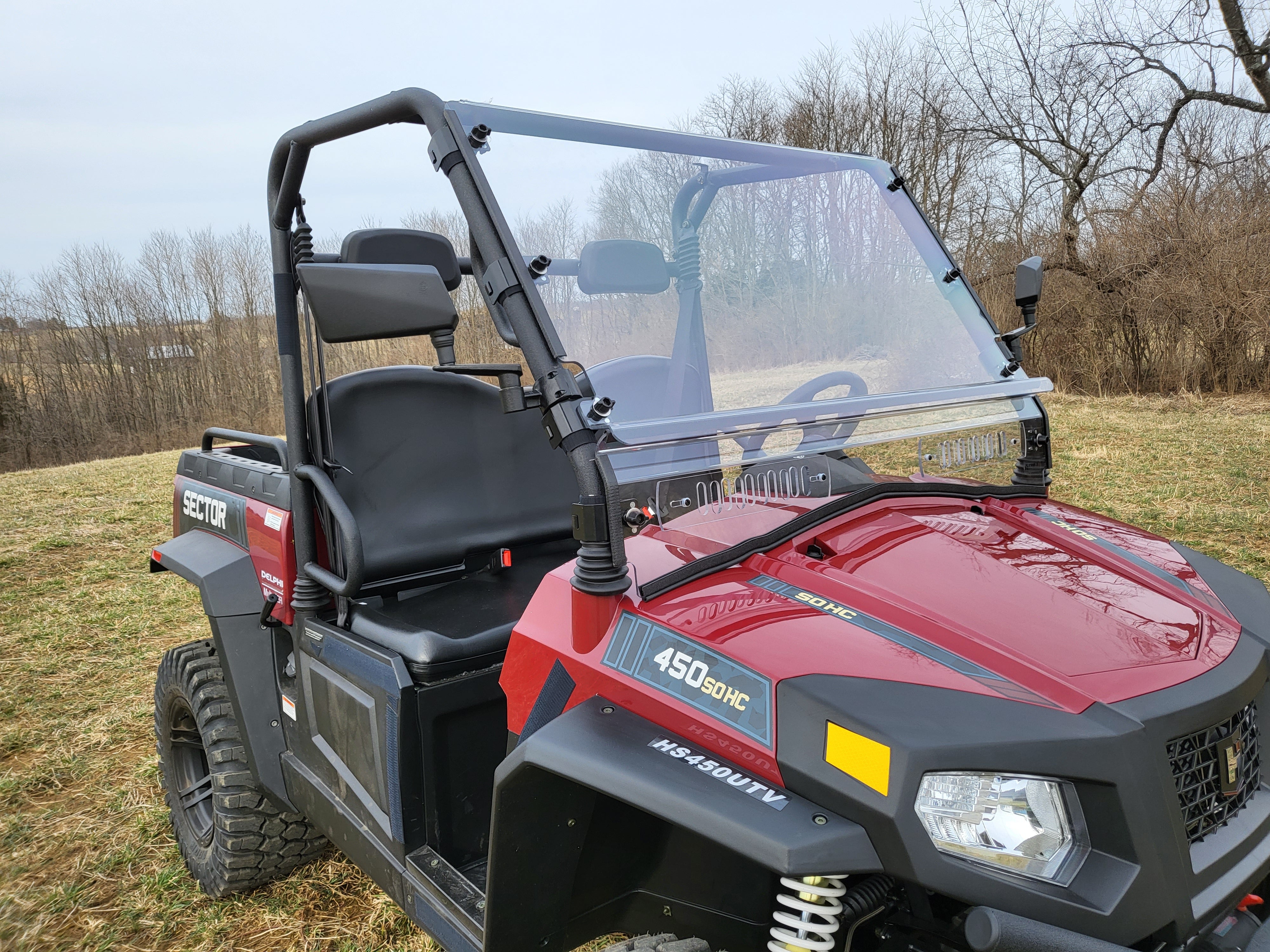 Photo of HiSun Sector 450 - 2 Pc Windshield with Clamp, Vent, and Hard Coat Options by 3 Star UTV - Premium Windshields for UTVs / Side by Sides
