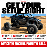 R1 UTV wheel fitment checklist: machine, bolt pattern, center bore, width, offset, clearance and tires; sand dune setting