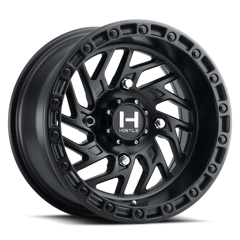 Hostile H116 Jigsaw UTV wheel — Asphalt / satin black, front view