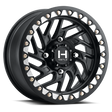 Hostile H316 Jigsaw Beadlock UTV wheel in Asphalt satin black — angled 4-lug view