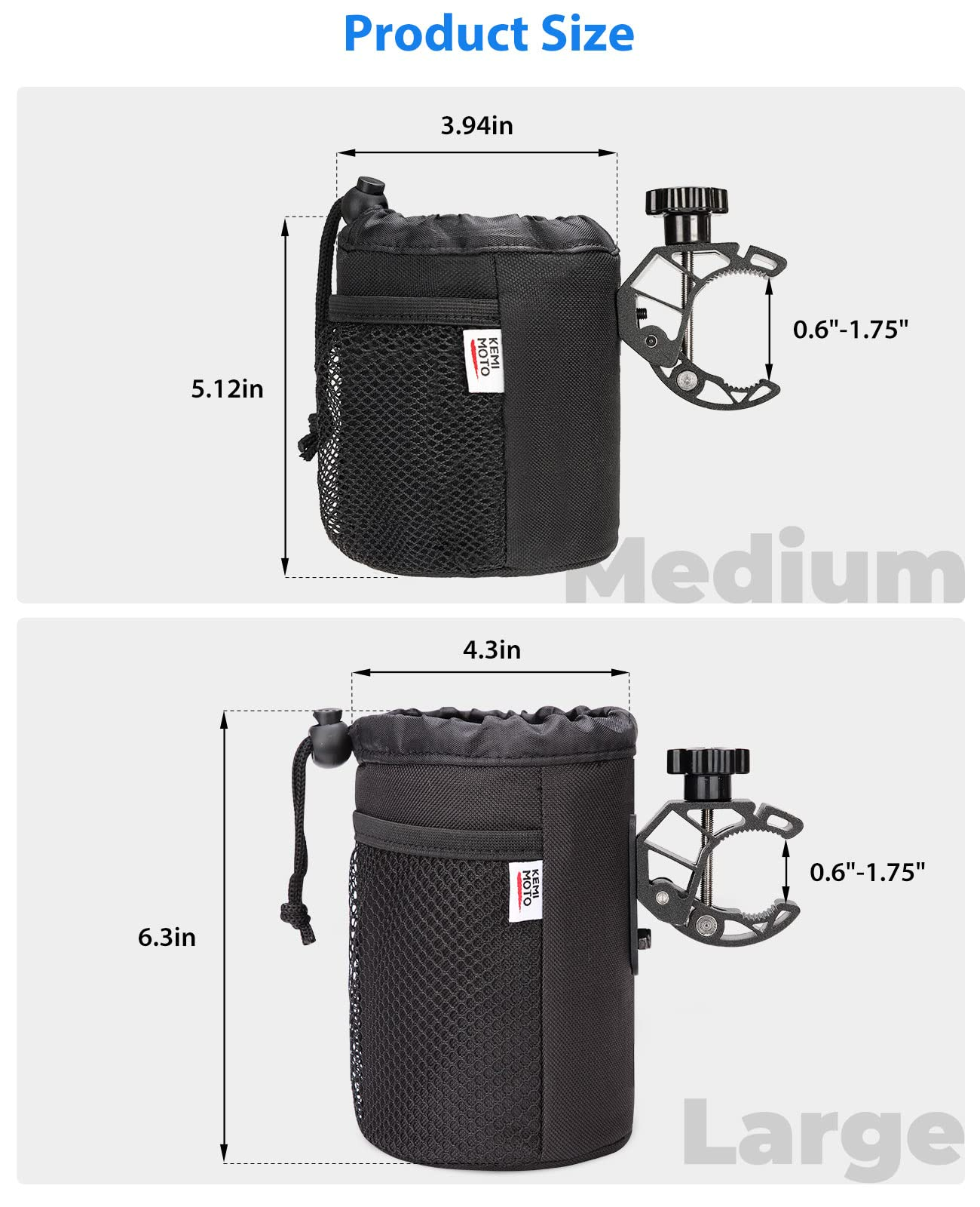 Photo of Universal Oxford Fabric Cup Holder with 0.6"-1.5" Alligator Clamp by Kemimoto - Premium for UTVs / Side by Sides