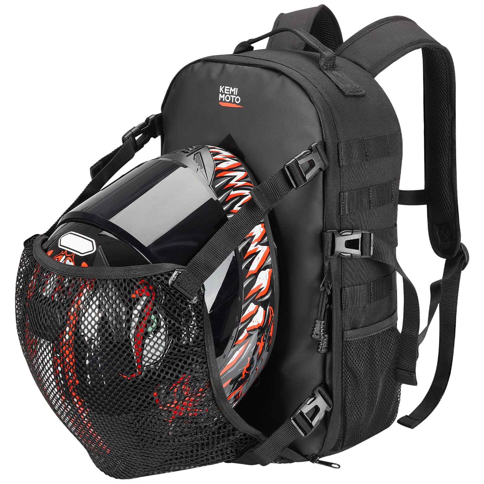 Photo of 20L Motorcycle Helmet Backpack with Hidden Helmet Net by Kemimoto - Premium for UTVs / Side by Sides