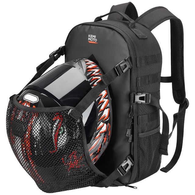 Photo of 20L Motorcycle Helmet Backpack with Hidden Helmet Net by Kemimoto - Premium for UTVs / Side by Sides