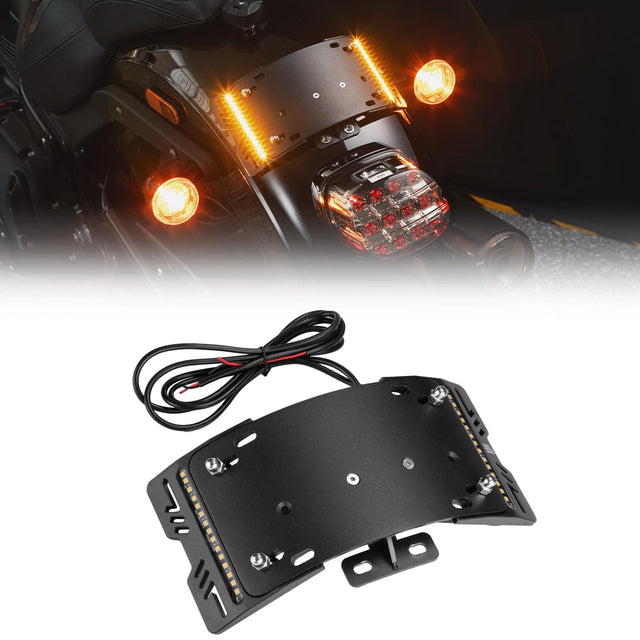 Photo of License Plate Bracket Holder W/ Amber LED Light for Softail Cruiser Low Rider by Kemimoto - Premium for UTVs / Side by Sides