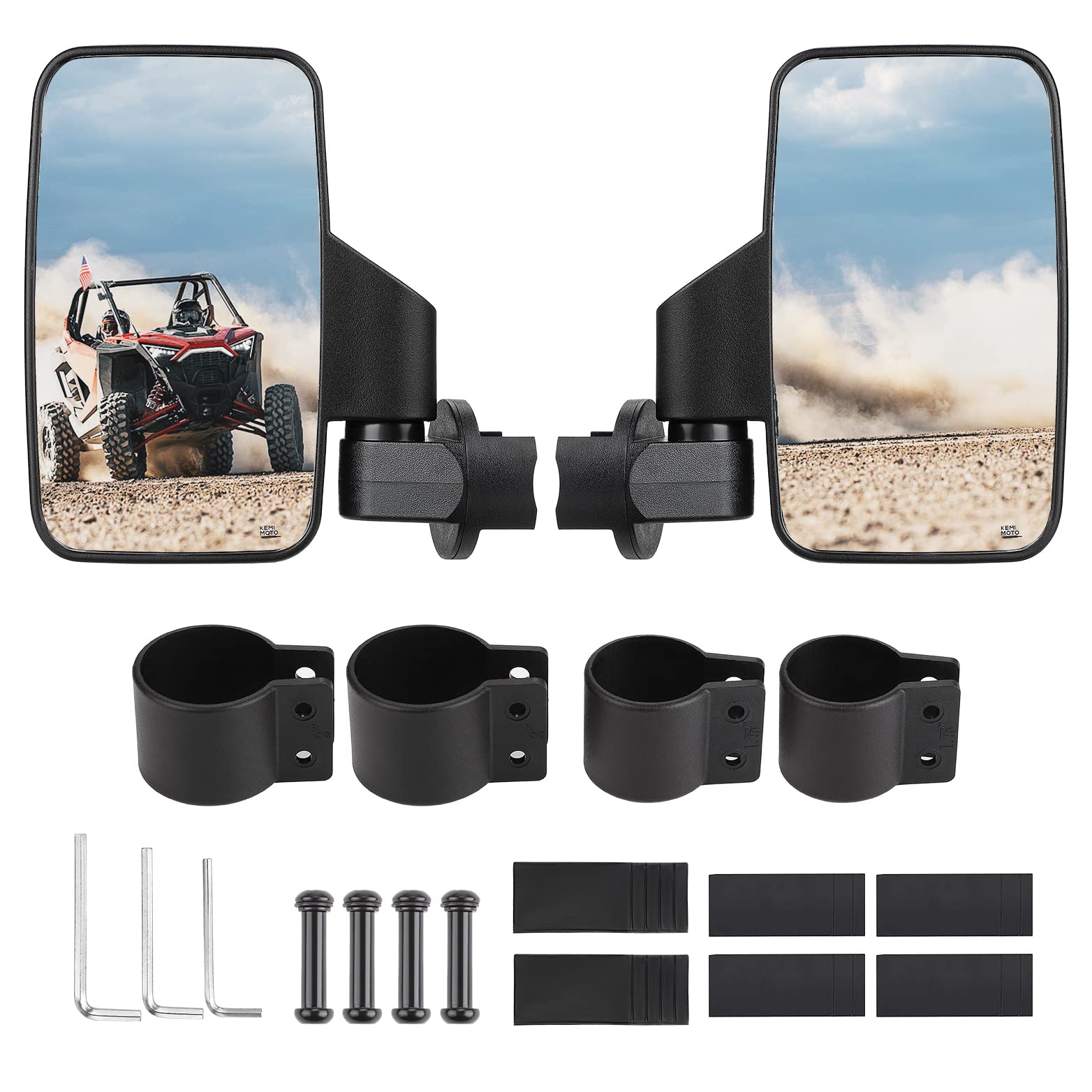 Photo of UTV Side Mirrors for 1.6" - 2" Roll Bar Cage (1 pair) by Kemimoto - Premium for UTVs / Side by Sides