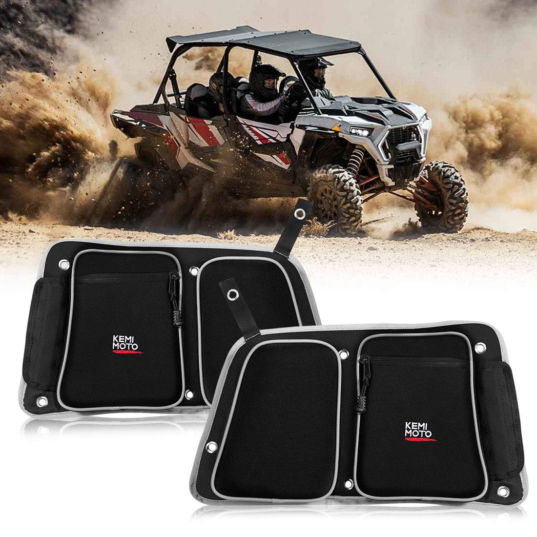 Photo of Rear Door Bags with Knee Pad for Polaris RZR XP 4 1000 2014-2023 by Kemimoto - Premium for UTVs / Side by Sides