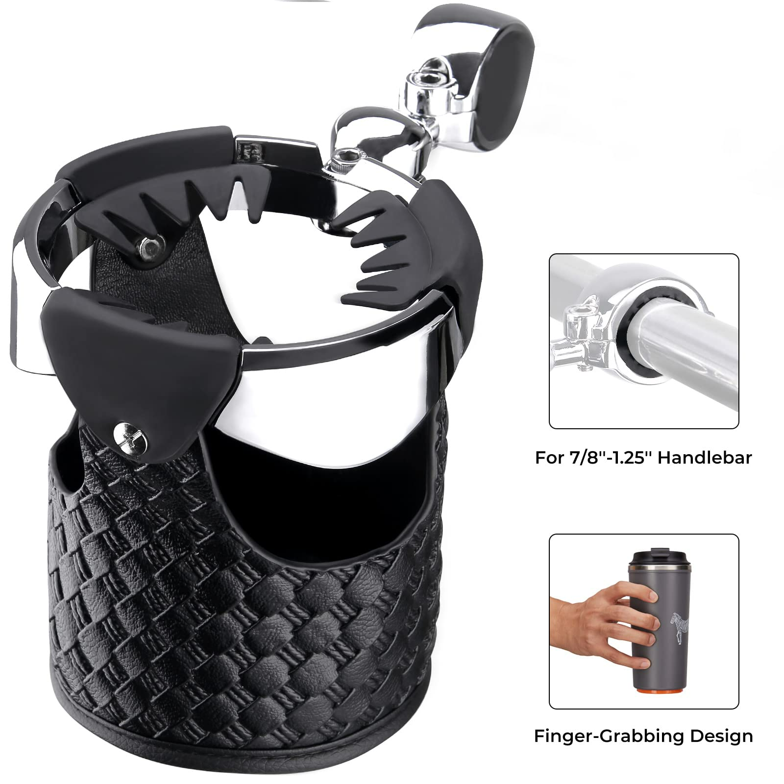 Photo of Motorcycle Handlebar Leather Cup Holders for Harley by Kemimoto - Premium for UTVs / Side by Sides