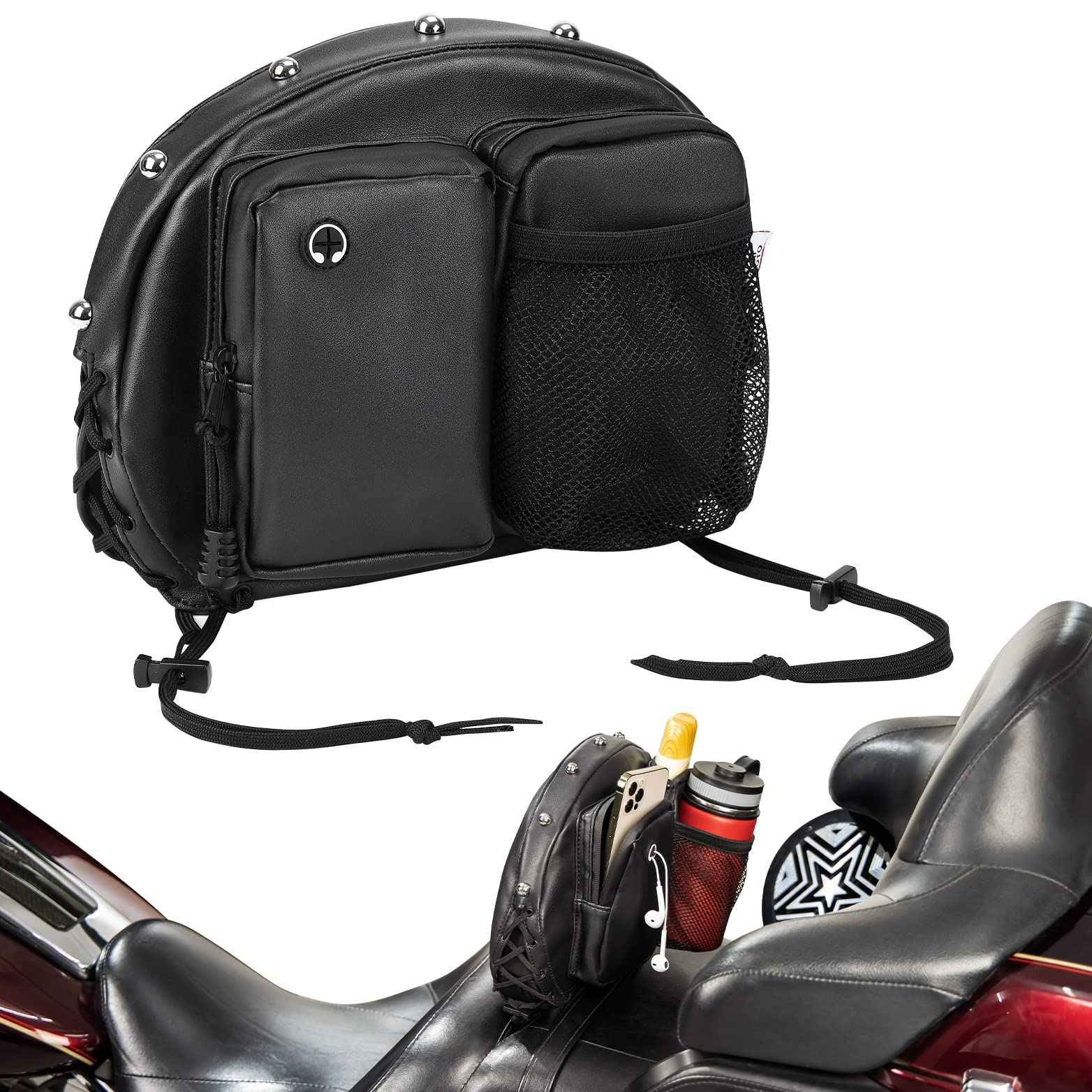 Photo of Motorcycle Rider Backrest Organizer Kit for Road Glide Touring Softail by Kemimoto - Premium for UTVs / Side by Sides
