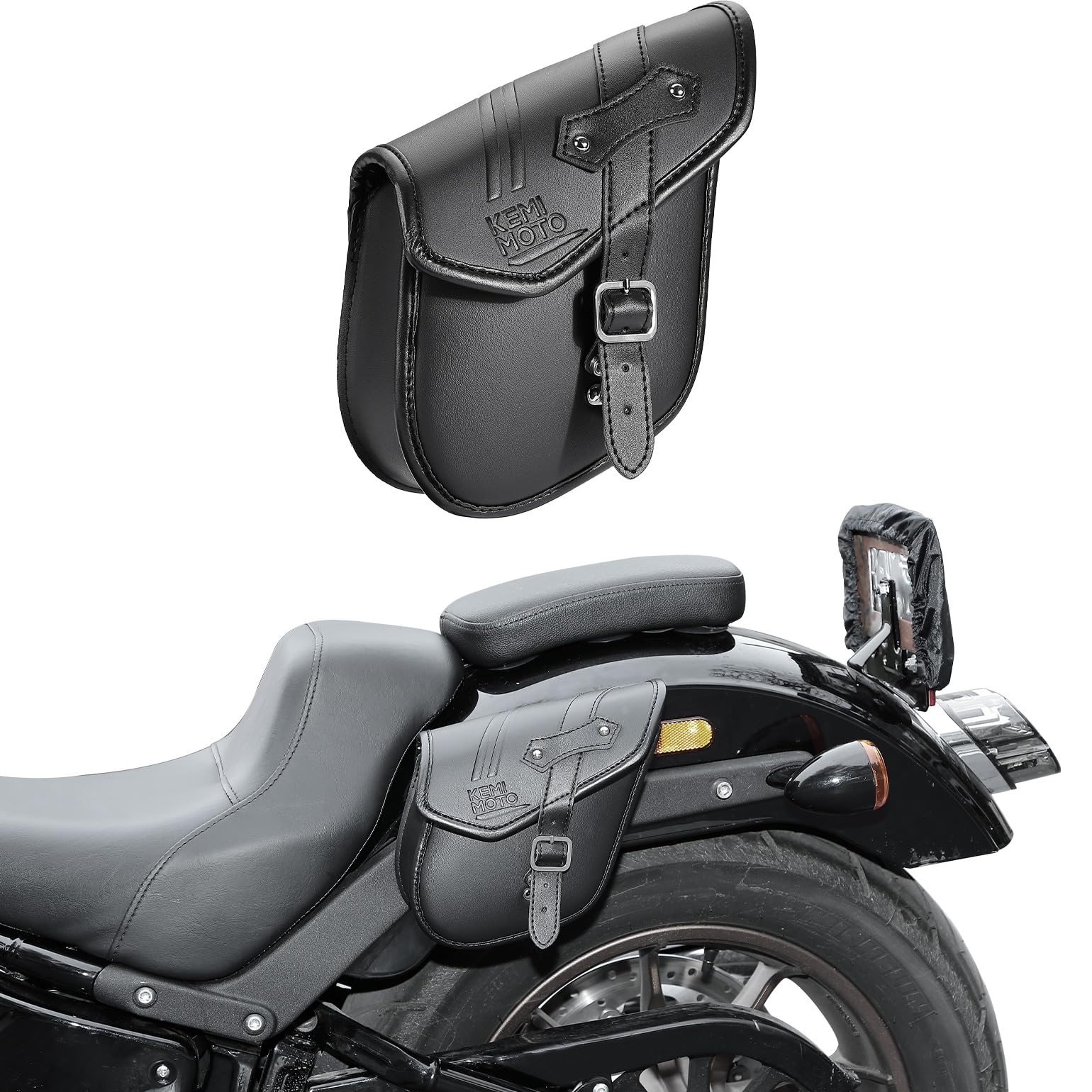 Photo of Motorcycle Leather Side Bag for Sportster 883 1200 Softail by Kemimoto - Premium for UTVs / Side by Sides
