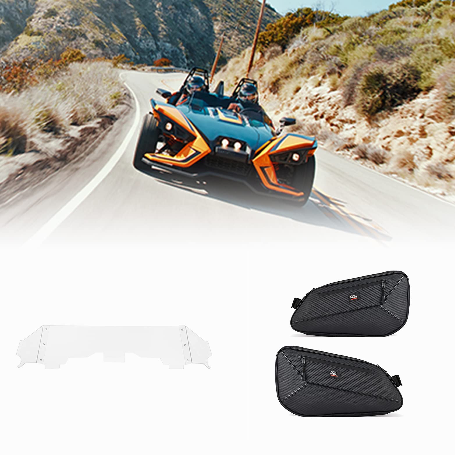 Windshield Wind Deflector & Side Storage Bags for Polaris Slingshot