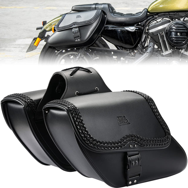 Photo of 28L Synthetic Leather Saddlebags with Lock for Sportster 883 Softail Dyna by Kemimoto - Premium for UTVs / Side by Sides