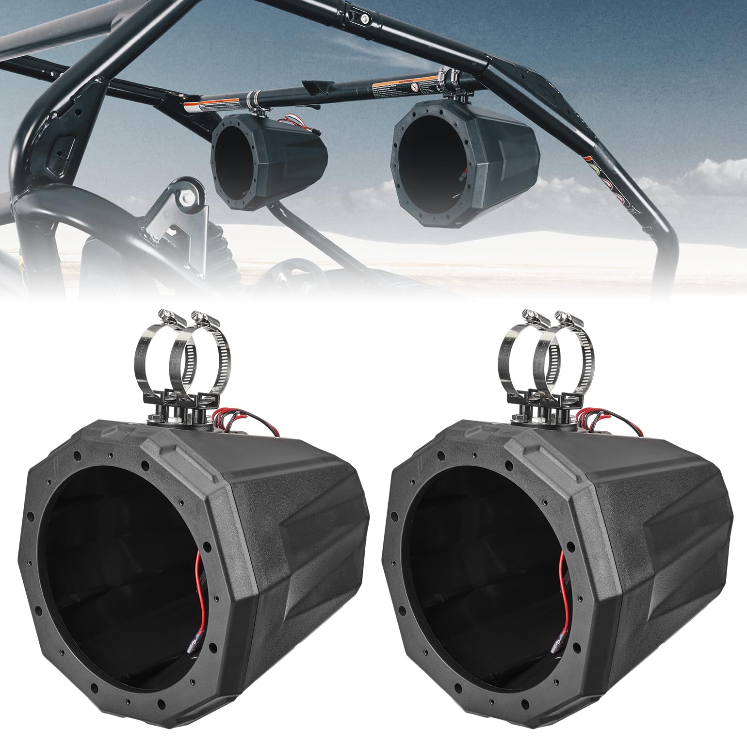 Photo of Kemimoto 8-Inch Speaker Pod Enclosure for All 1.5" to 2" Roll Bar by Kemimoto - Premium for UTVs / Side by Sides