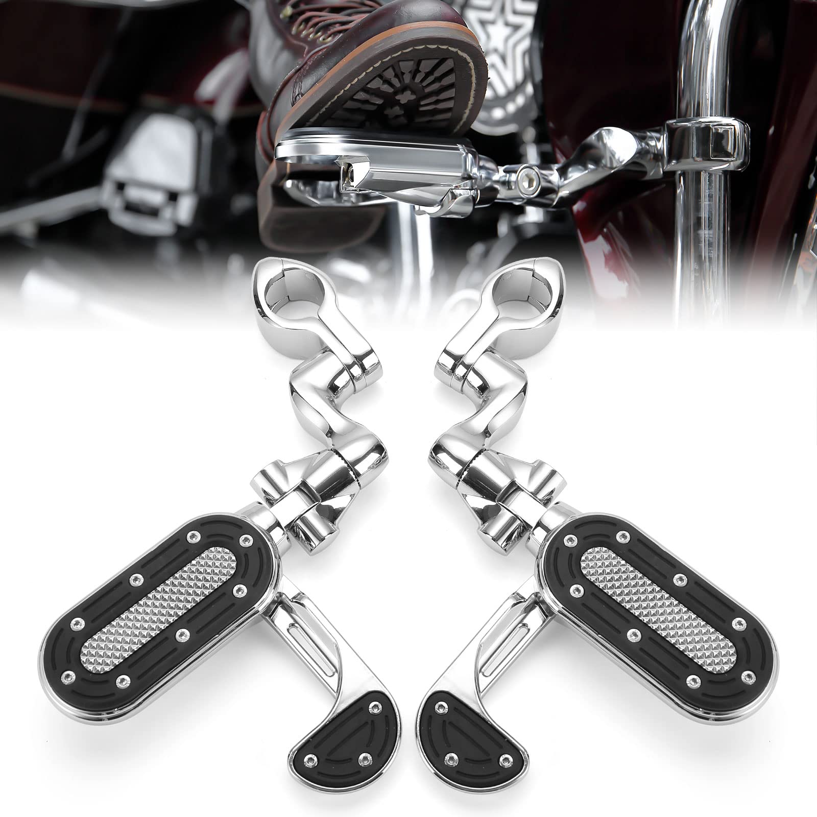 Photo of Motorcycle Adjustable Foot Pegs for 1.25" Engine Guard by Kemimoto - Premium for UTVs / Side by Sides