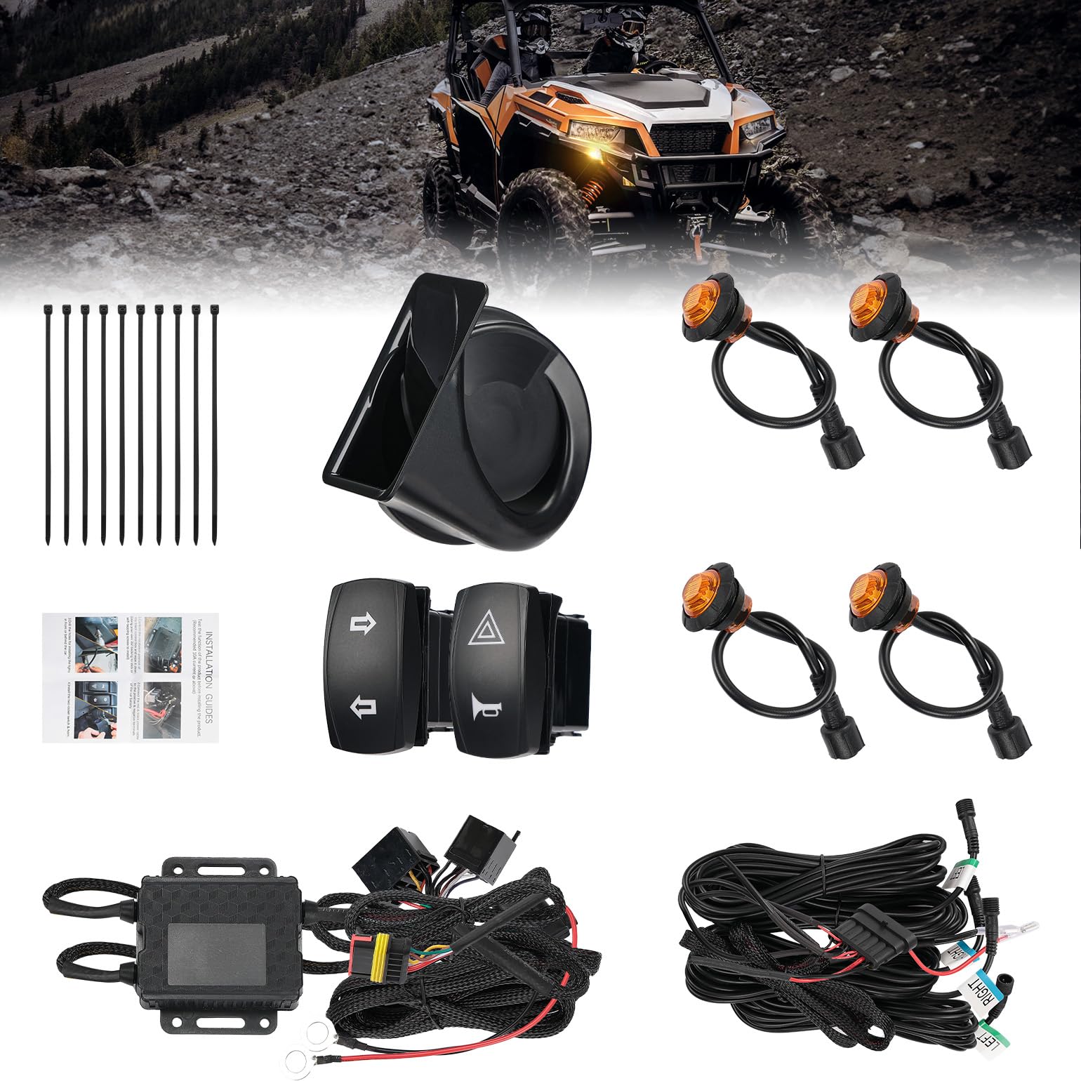 Photo of Universal Plug & Play Turn Signal Kit With Rocker Switch & 110D Horn by Kemimoto - Premium for UTVs / Side by Sides