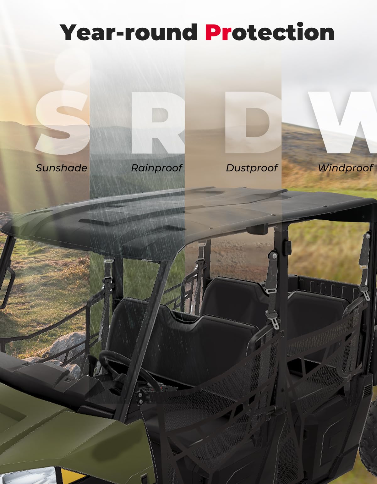 Photo of Roof Top Hard for Polaris Ranger XP 1000 CREW 2017-2025 by Kemimoto - Premium for UTVs / Side by Sides