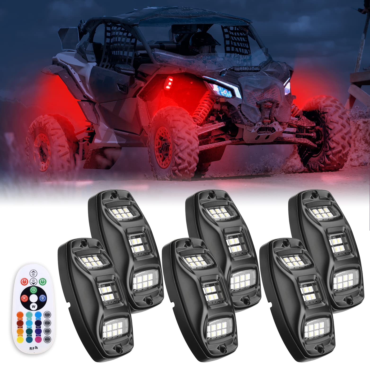 Photo of Universal 6 Pods RGB Rock Light Kit for UTV ATV Jeep Truck SUV Car by Kemimoto - Premium for UTVs / Side by Sides