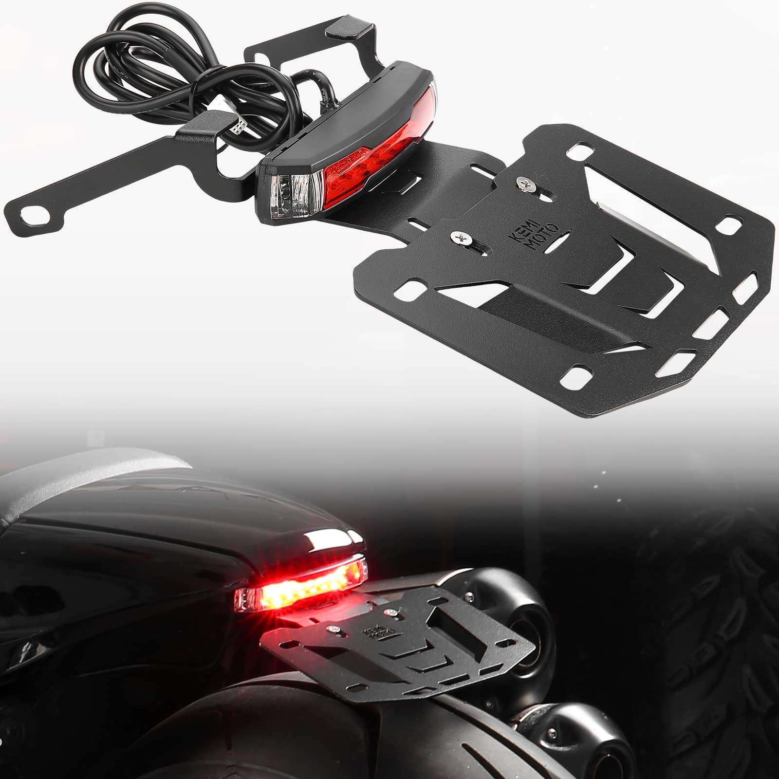 Photo of Motorcycle License Plate Bracket with LED Signal Light by Kemimoto - Premium for UTVs / Side by Sides