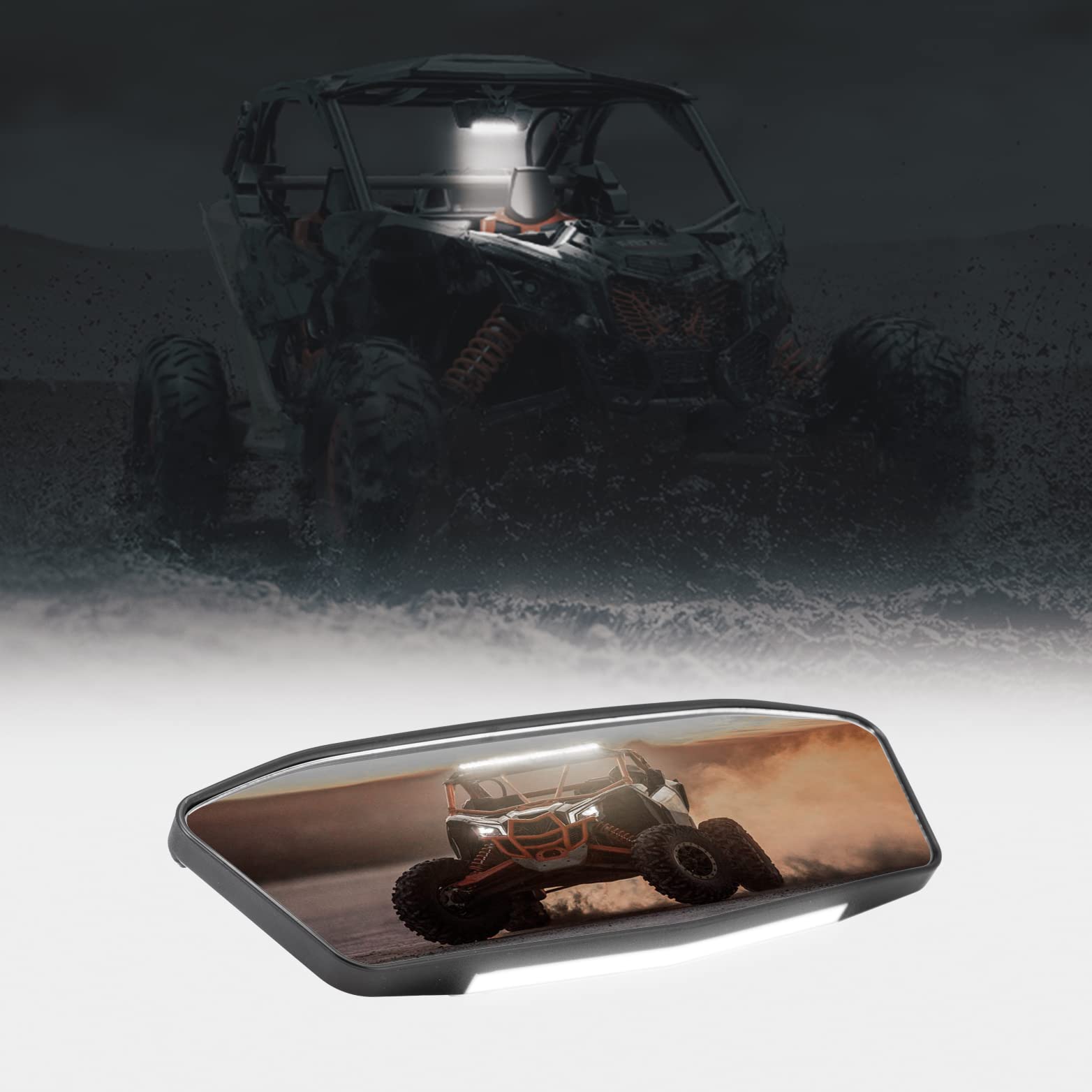 Photo of LED Rear Mirror w/Interior Lights for Can-Am Maverick X3 / X3 MAX by Kemimoto - Premium for UTVs / Side by Sides
