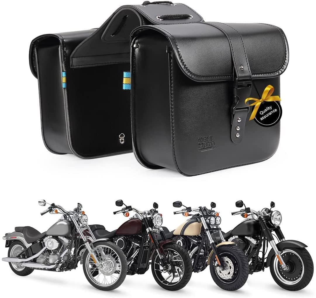 Photo of Motorcycle Leather Saddle Bags for Sportster Softail Dyna Road King by Kemimoto - Premium for UTVs / Side by Sides